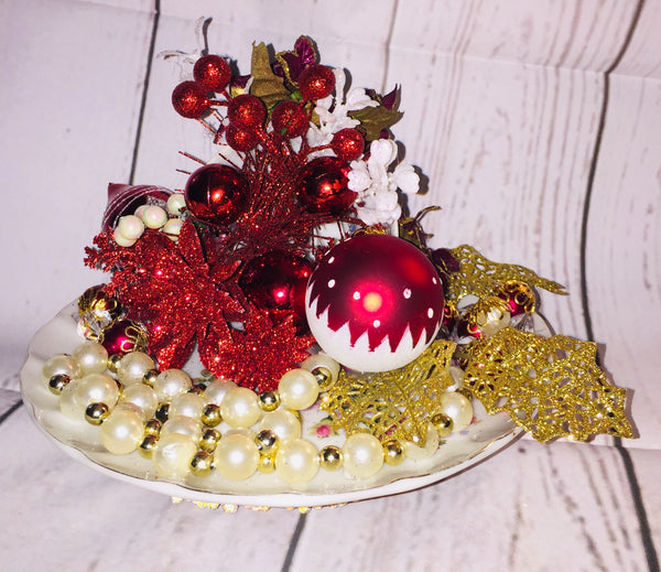 Handcrafted Cup/Saucer Floral Christmas Decor