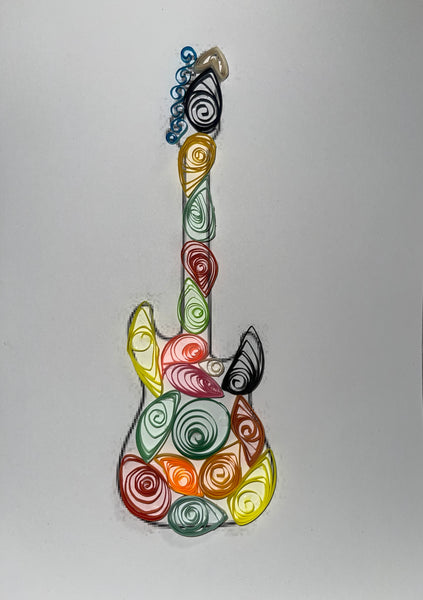 Handcrafted Quilled Paper Art Rainbow Electric Guitar Wall Decor