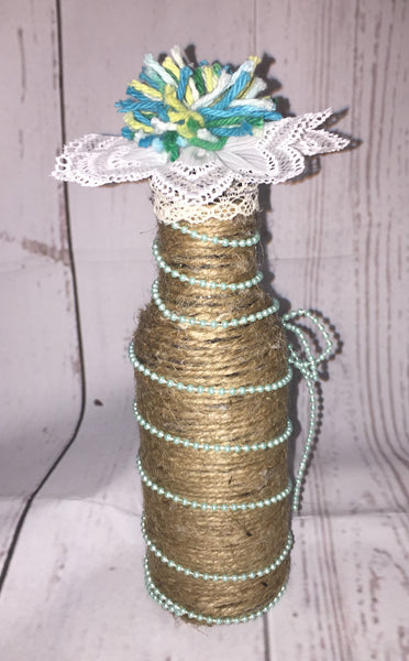 Rustic Jute Twine Wrapped Decorated Bottle