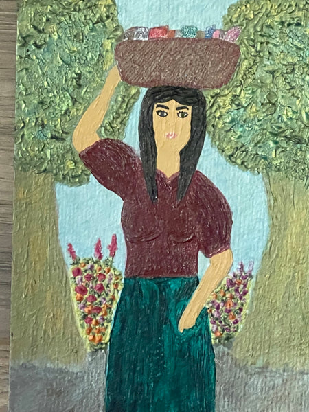 Original Acrylic and Watercolor Painting “Camino al Mercado” or “On Her Way to the Market”