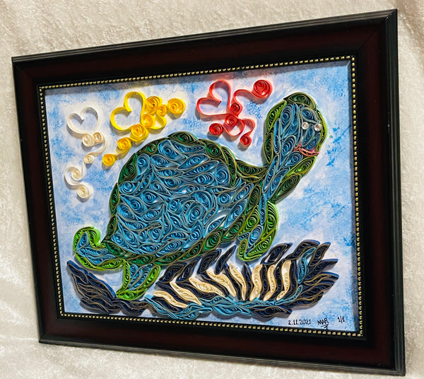 Handcrafted Quilled Paper Art Green Turtle