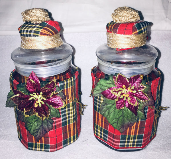 Christmas Shabby Chic Wrapped Decorated Set of Bottles