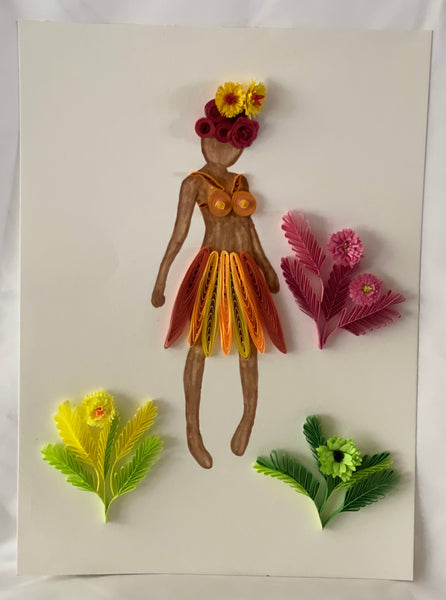 Handcrafted Quilled Paper Art of a Hawaiian Lady