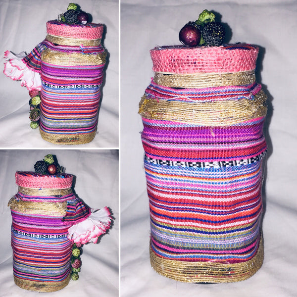 Shabby Chic Wrapped Decorated Bottle Handcrafted