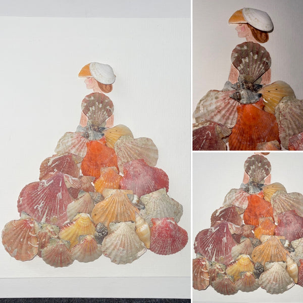 Handcrafted Paper Art Victorian Lady Seashells Dress