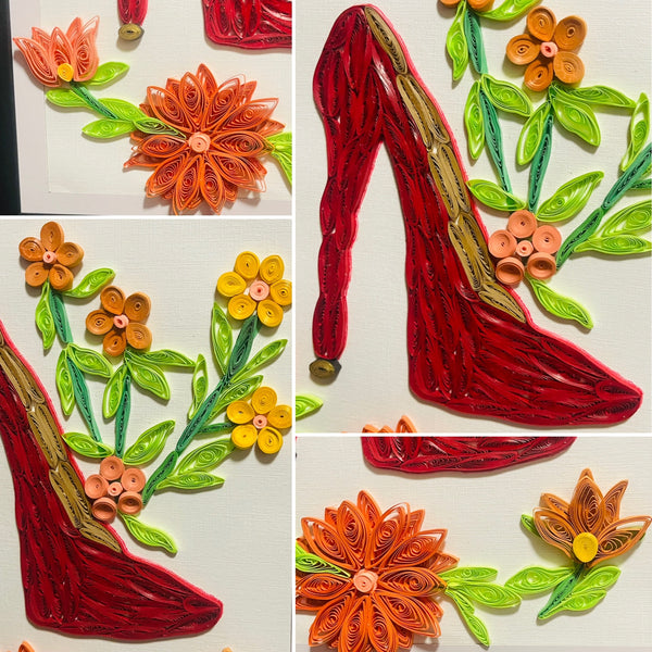 Handcrafted Quilled Paper Art Red Shoe