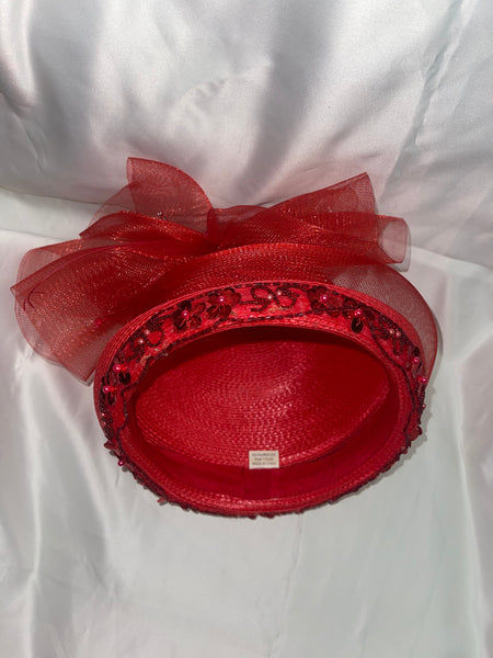 1980’s Red Straw Church Formal Classic Statement Hat