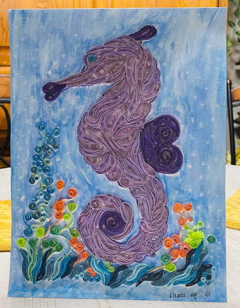 Handcrafted Quilled Paper Art Purple Seahorse