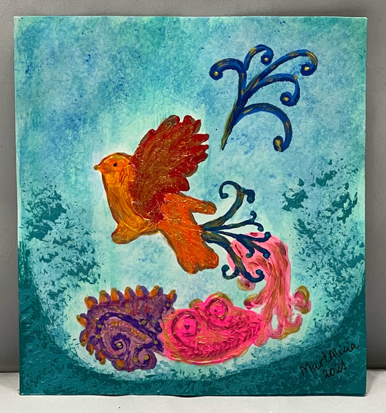 Original Acrylic Painting on Paper Artwork "Pájaro” or “Bird"