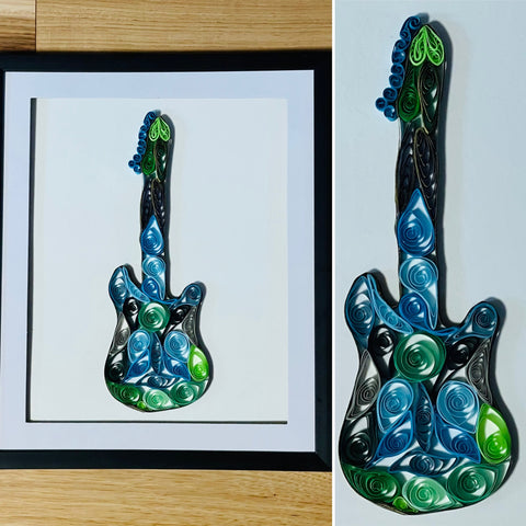 Handcrafted Quilled Paper Art Green Electric Guitar Wall Decor