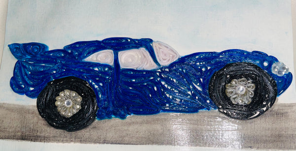 Handcrafted Quilled Paper Art Blue Sport Car