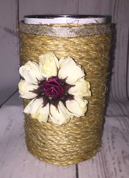 Rustic Jute Twine Wrapped Decorated Tin Can Container