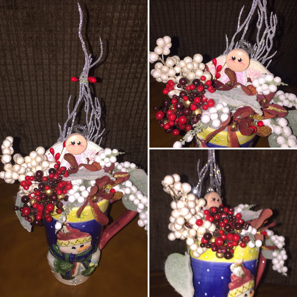 Decorated Christmas Floral Arrangement in a Cup