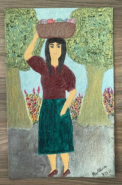 Original Acrylic and Watercolor Painting “Camino al Mercado” or “On Her Way to the Market”