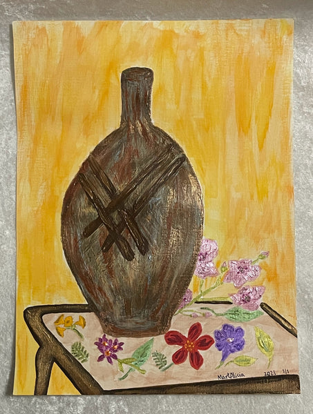 Original Acrylic Painting on Paper Artwork "Florero" or “Vase"