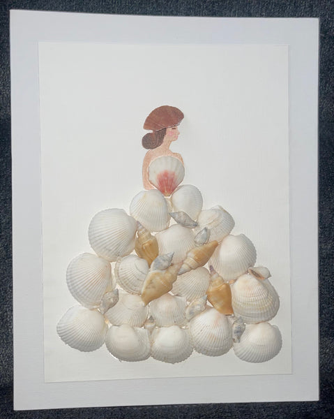 Handcrafted Paper Art Victorian Lady Seashells Dress