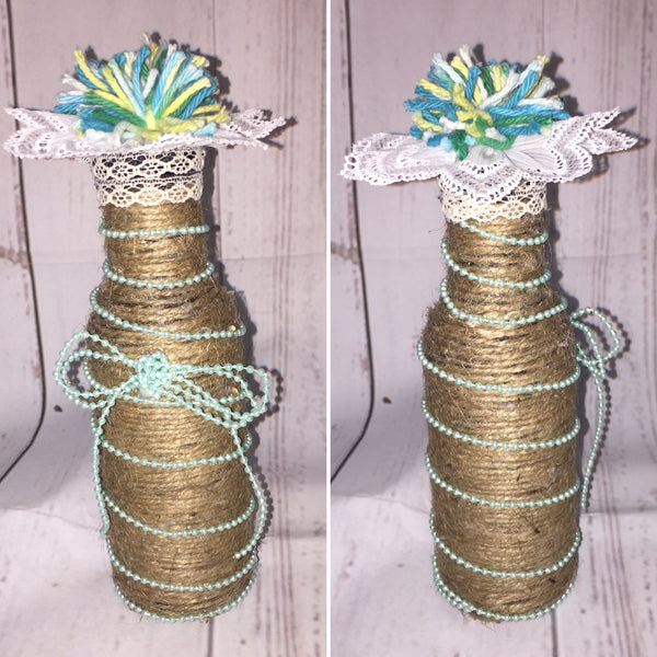 Rustic Jute Twine Wrapped Decorated Bottle