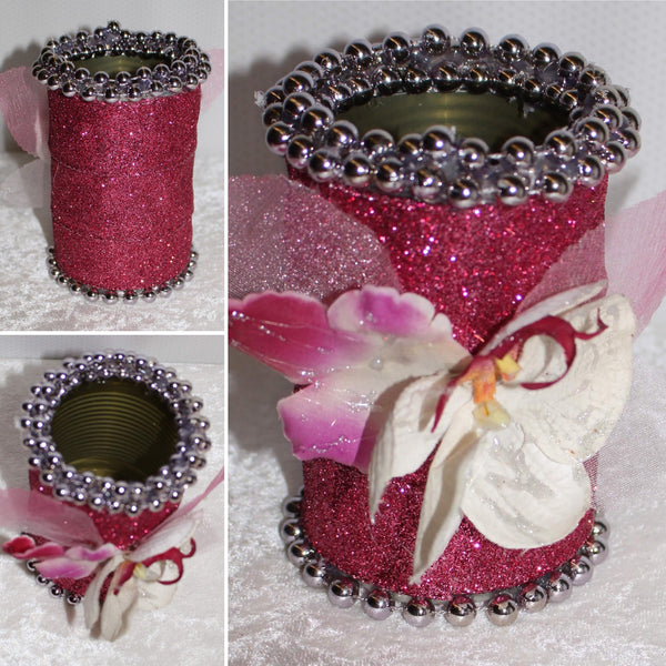 Shabby Chic Wrapped Decorated Tin Cans