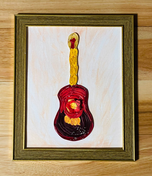 Handcrafted Quilled Paper Art Red Classic Guitar Wall Decor