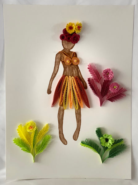 Handcrafted Quilled Paper Art of a Hawaiian Lady