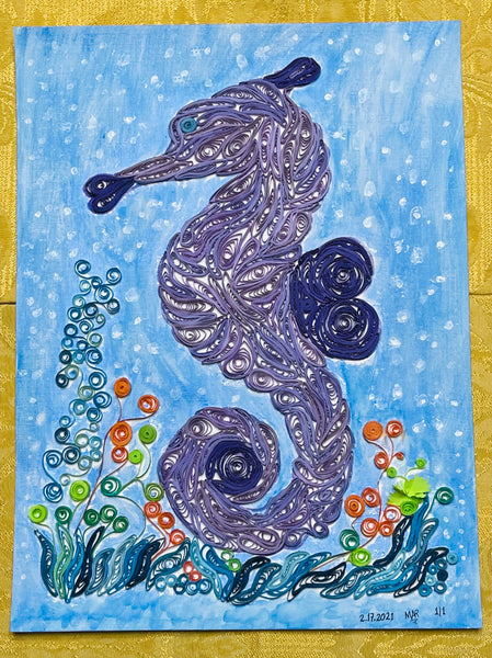 Handcrafted Quilled Paper Art Purple Seahorse