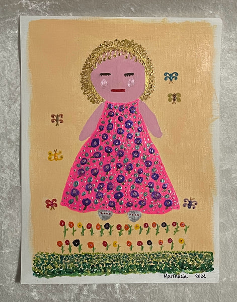 Original Acrylic Painting on Paper Artwork "Ricitos de Oro" or “Goldilocks"