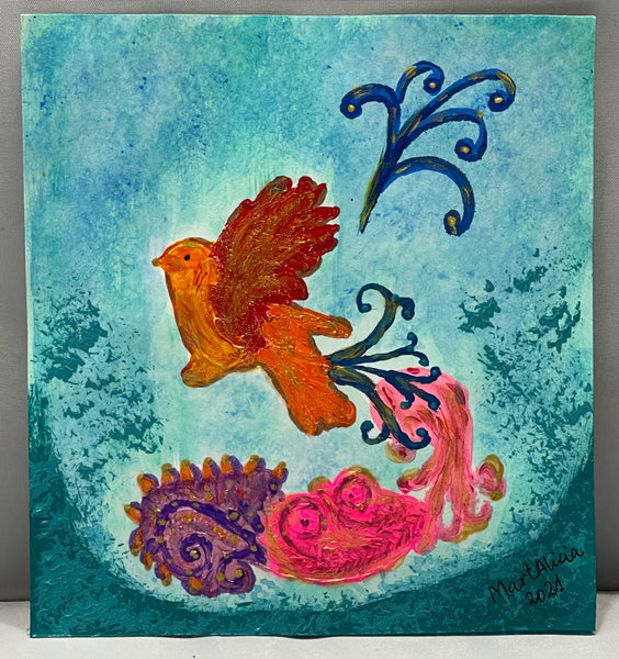 Original Acrylic Painting on Paper Artwork "Pájaro” or “Bird"