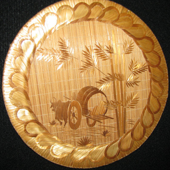 Art Collectible Bamboo Handmade Round Hanging Plate