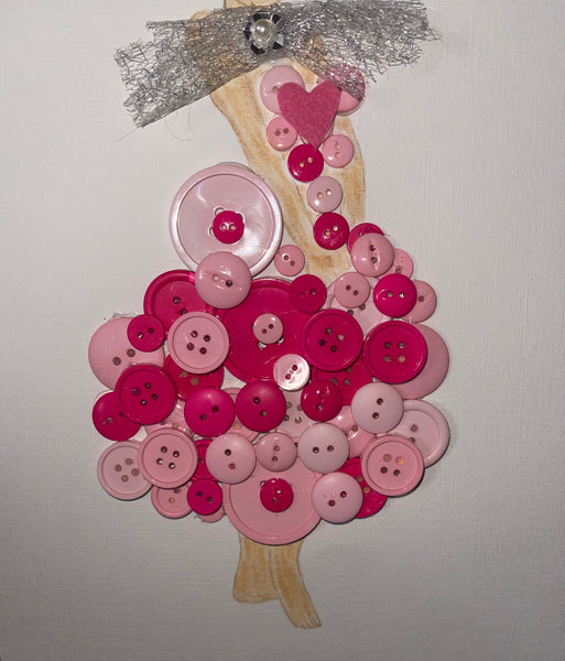 Handcrafted Paper Art Lady in Pink Buttons