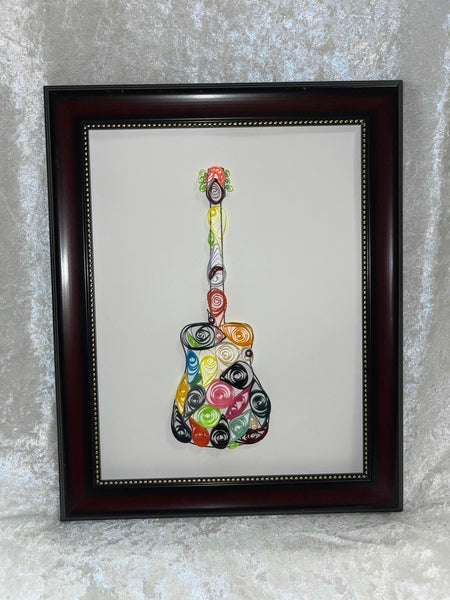 Handcrafted Quilled Paper Art Rainbow Classic Guitar Wall Decor