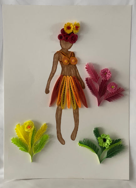 Handcrafted Quilled Paper Art of a Hawaiian Lady