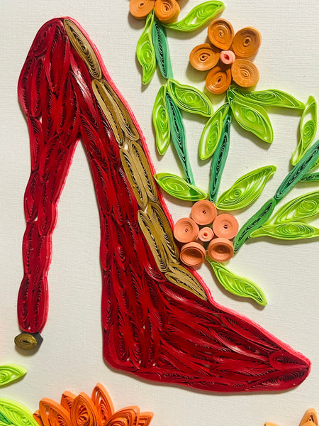 Handcrafted Quilled Paper Art Red Shoe