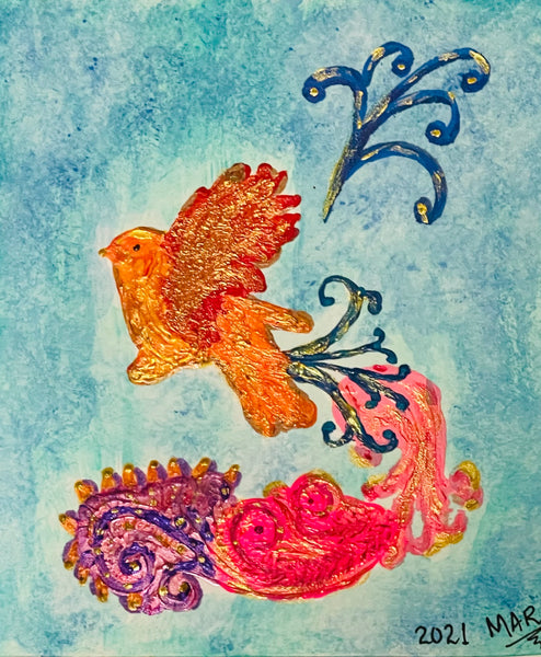 Original Acrylic Painting on Paper Artwork "Pájaro” or “Bird"