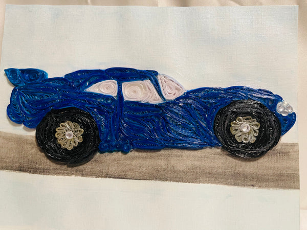 Handcrafted Quilled Paper Art Blue Sport Car