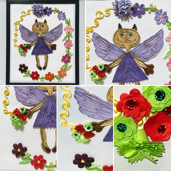 Handcrafted Quilled Paper Art Cat Kitty Angel