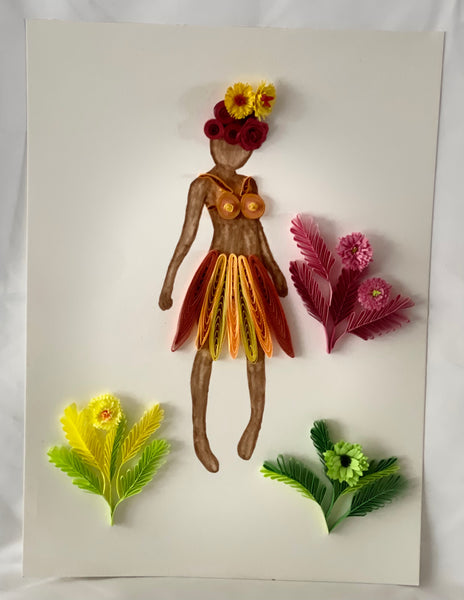 Handcrafted Quilled Paper Art of a Hawaiian Lady