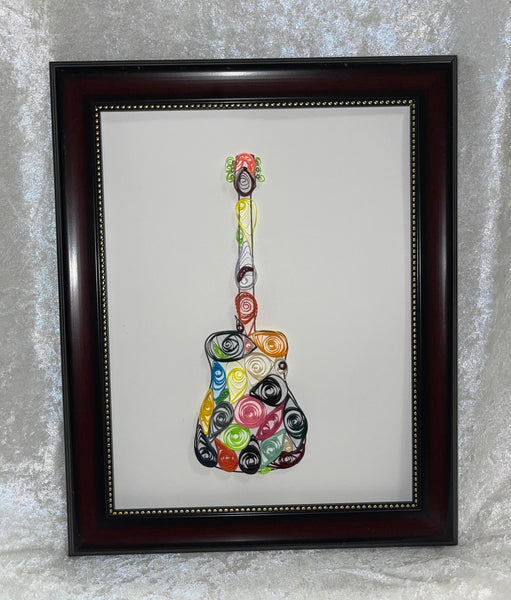 Handcrafted Quilled Paper Art Rainbow Classic Guitar Wall Decor