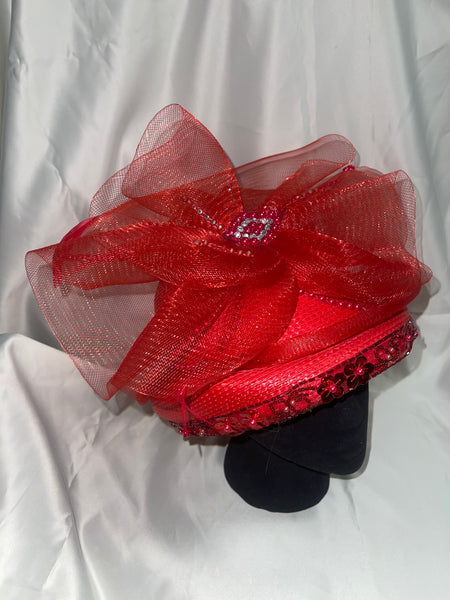 1980’s Red Straw Church Formal Classic Statement Hat