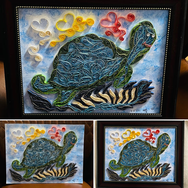 Handcrafted Quilled Paper Art Green Turtle