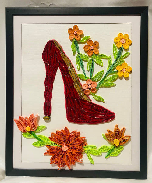 Handcrafted Quilled Paper Art Red Shoe