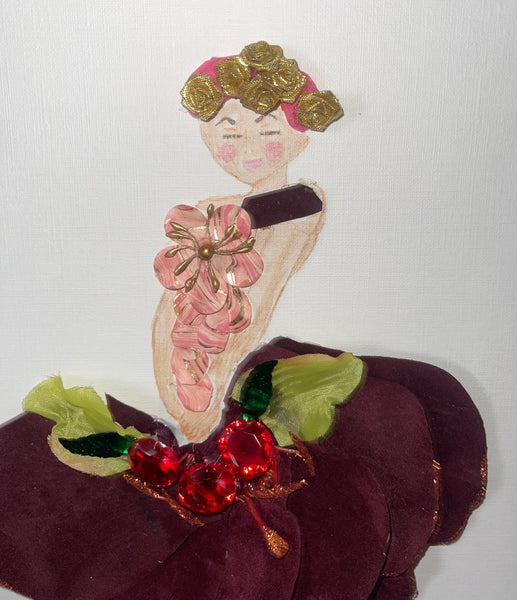 Handcrafted Paper Art Lady in Burgundy