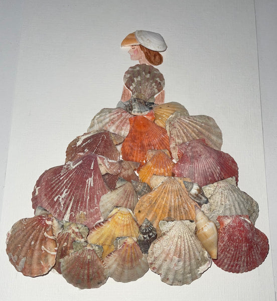 Handcrafted Paper Art Victorian Lady Seashells Dress