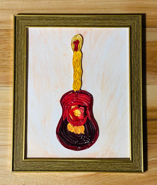 Handcrafted Quilled Paper Art Red Classic Guitar Wall Decor