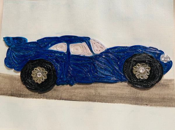 Handcrafted Quilled Paper Art Blue Sport Car