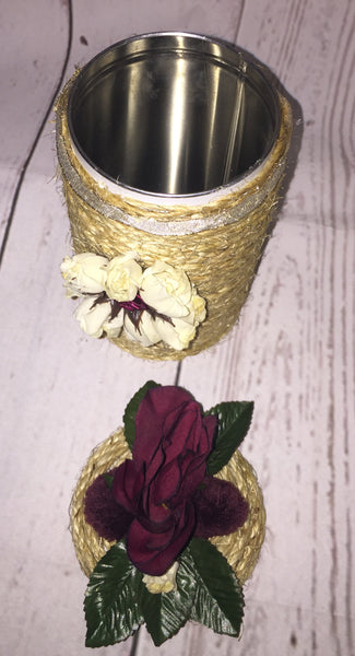 Rustic Jute Twine Wrapped Decorated Tin Can Container