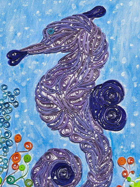 Handcrafted Quilled Paper Art Purple Seahorse